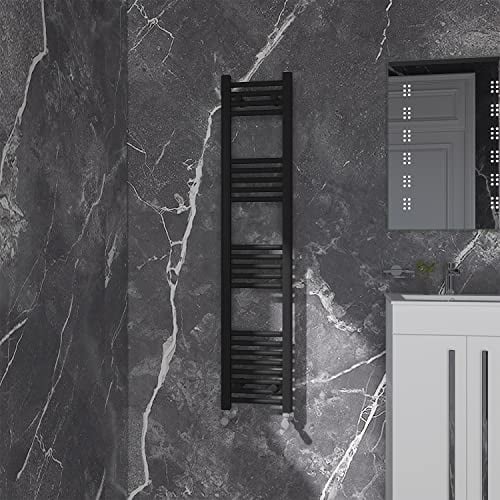 NRG Black Straight Central Heating Towel Rail Bathroom Heated Rad Radiators Ladder Warmer - 1400×300mm
