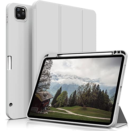 aoub Hülle für iPad Pro 11 4./ 3./ 2. Generation 2022/2021/2020, Hülle für iPad Pro 11 mit Stifthalter, Kann Pencil 2 Aufladen, Weiche Silikonhülle, Auto Schlafen/Wachen, Grau