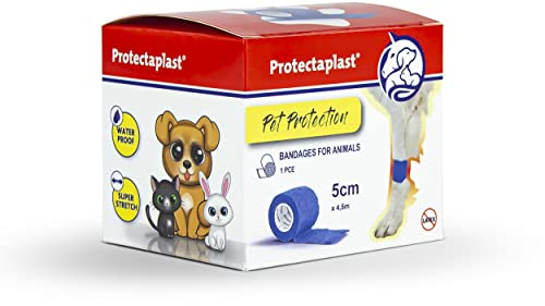 Protectaplast Selbstklebender Blau Verband für Haustiere (5cm x 4,5m) - Selbsthaftende Bandage ohne Latex & Kleber für Hunde, Katzen, Pferde - Hund & Katze Verbandsmaterial Wunden & Gelenke