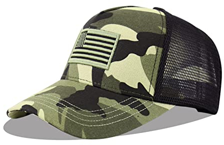 LANGZHEN Amerikanische Flagge Hüte für Männer und Frauen USA Flagge Baseball Cap Verstellbar Outdoor Trucker Snapback Hut, Light Camouflage, large
