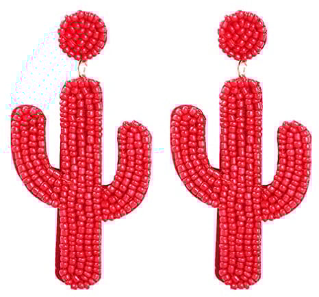 YAZILIND Frauen Ohrringe Tropfen Dangle Sensible Ohren Harz Perlen Kaktus Übertrieben Bohemian Hypoallergen Personalisierte Schmuck Fit Kleid (rot)