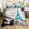 Ensemble de literie Tour Eiffel 220x240cm filles mode Teal Paris thème housse de couette enfants adolescents femmes décoration paris paysage urbain imprimé lit set microfibre style français moderne