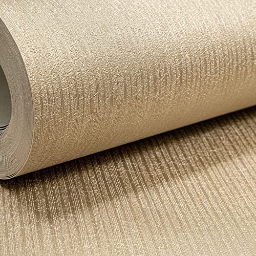 Gold Shimmer Vinyl Wallpaper - Solid Thick Heavy Duty Designer Textured Wallpaper - Plain Stripe Metallic Shimmer - 10376-30