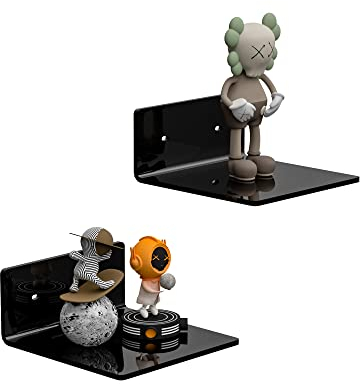 Sezanrpt 15cm kleine Schwarze Wandregale Set von 2, Wand montierte Display Regal Rack für Schlafzimmer, Wohnzimmer, Smart Lautsprecher, Uhr, Dekoration, 2-Pack…