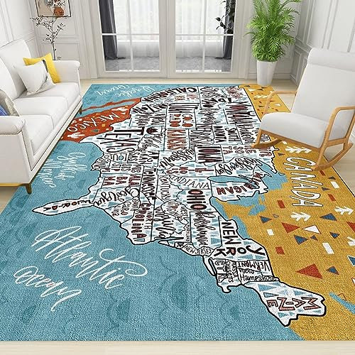 PAJEON Teppich für Wohnzimmer, Motiv: Karte der Vereinigten Staaten, für Kinder, 160 x 230 cm, pflegeleicht, für den Innenbereich, für Kinderzimmer