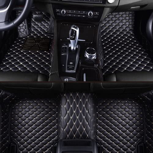 77YLMT77 Nach Maß Auto FußMatten Kompatibel mit 98.8% Jaguar E-Pace,F-Pace,F-Type,I-Pace,XE,XF,XJ,XK,PU-Leder Allwetter wasserdichte rutschfeste Auto Fussmatten Set (Schwarz Beige)