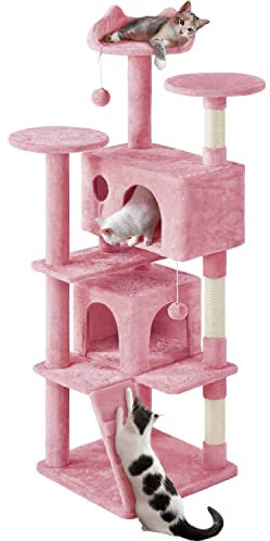 costoffs Cat Tree, 178cm Cat Tower for Indoor Cats, Multi-Level Cat Condo w/Scratching Posts and Dangling Balls, Pink