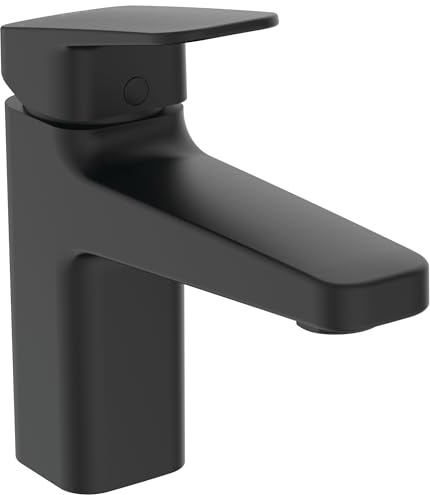 Ideal Standard BD224XG Ceraplan Waschtischarmatur H90, ohne Ablaufgarnitur, Ausladung 12,4 cm, BlueStart, Schwarz (Silk Black)