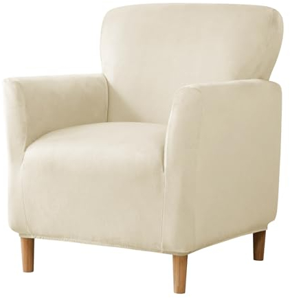 Samt Sesselbezug Stretch Sesselüberwurf überzug für Sessel Mit Elastischem Boden Sofa Überwürfe für Sessel Clubsessel Stuhl Sesselhusse für Hunde Katzen (Beige)