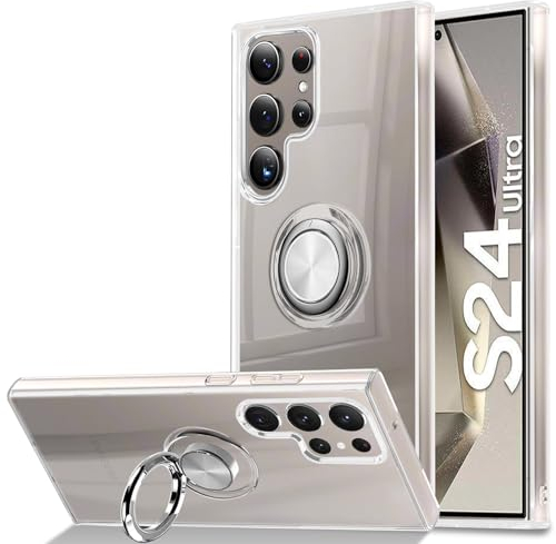 Handyhülle Durchsichtig für Samsung Galaxy S24 Ultra Hülle Ring, 360 Grad Ring Ständer Magnetische, Schutzhülle Stoßfest Weiche TPU Silikon Ultra Dünn Transparente Case für Samsung Galaxy S24 Ultra