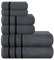 MyOwn Ultra-weiches 6er-Pack Baumwoll-Handtuch-Set, enthält 2 übergroße Badetücher 70 x 140 cm, 2 Handtücher 40 x 60 cm und 2 Waschbetten 30 x 30 cm, Holzkohle Grau