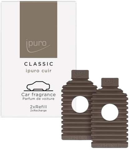 ipuro Classic Car Line Autoduft Cuir EVA Refill 2x9g - Luxuriöser Duft für Auto mit Zitrusnoten, Leder & Vanille - Langanhaltender Autoduft Lufterfrischer - Passend für ipuro Classic Autostecker Clip