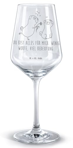 Mr. & Mrs. Panda Rotwein Glas Mops Verliebt - Geschenk, Partner, Weinglas, Hund, Hundemama, Spülmaschinenfeste Weingläser, Haustier, Rotweinglas,