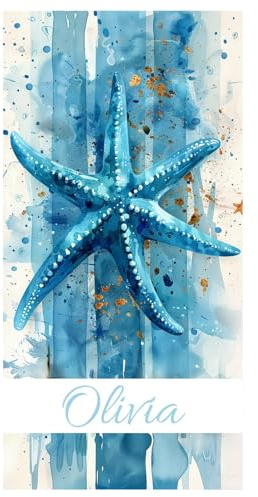 Jodimitty Seestern Personalisiertes Strandtuch für Erwachsene, Mikrofaser/Polyester Baumwolle, Wasserabsorbierend Schnell Trockenes Badetuch Saunatuch für Schwimmbad Party, 150cm/160cm/180cm