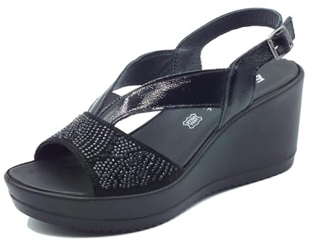 ENVAL SOFT 5786000 Naplak Nero Sandali Confort per Donna in Pelle Verniciata con Zeppa Alta (Taglia 38)