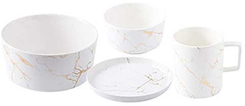 Juego de vajilla, Juego de vajilla de Porcelana Juego de Vajilla de mármol Microondas, Juego de Platos y tazones Apto para Horno para la Familia, Restaurante, Fiesta
