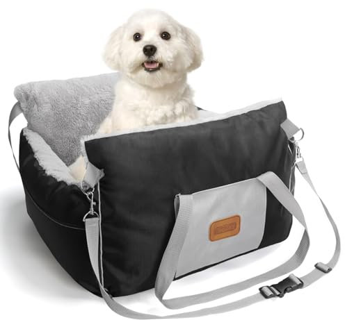 Nobleza Hunde Autositz für kleine Hunde, Waschbarer Hundesitz Auto mit Aufbewahrungstaschen und Wendbarem Kissen, Verdickter Hundeautositz aus Plüsch, Hundebett Auto, L58×B56×H33cm