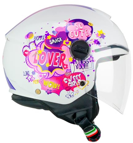 CGM Helm mit offenem Gesicht, 261G Mini Comics, Fuchsia, Weiß, YXL (53-54 cm)