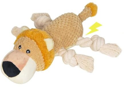 Plush Dog Toys Interactive Squeaky Dog Toys with Crinkle Paper Sturdy Dog Chew Toys Tug of War Stuffed Dog Toy with Rope Legs for Puppy Small Medium Large Breed - Reducing Boredom Anxiety (Lion)