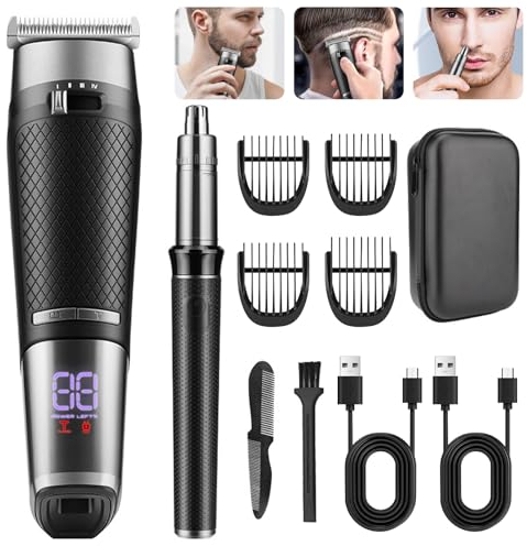 Bwaliffury Haarschneidemaschine Profi, Bartschneider, Haarschneider Nasenhaartrimmer 2 in 1, Herren Haartrimmer, Herren T-förmiger Trimmer, USB Wiederaufladbar, Wasserdicht, LED-Anzeige (Black)