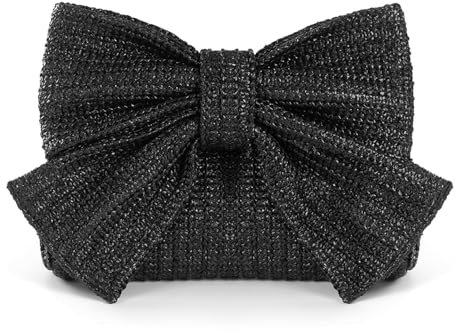Syrads Straw Bow Clutch Bag for Women Summer Straw Woven Shoulder Handbag for Wedding,Black