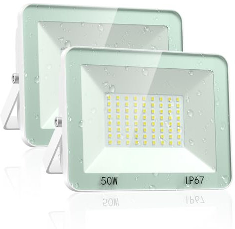 50W Projecteur Exterieur LED - 2PACK 5000LM Spot LED Extérieur avec Étanche IP67, 7000K Blanc Froid Eclairage Exterieur pour Usine, Cour, Stade, Garage