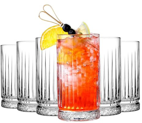 binsakao Highball Glasses Set of 6-15 oz Tall Glasses Drinking Set - Elegant Glassware Drinking Glasses for Water, Ice Coffee, Cocktail, Cold Beverage