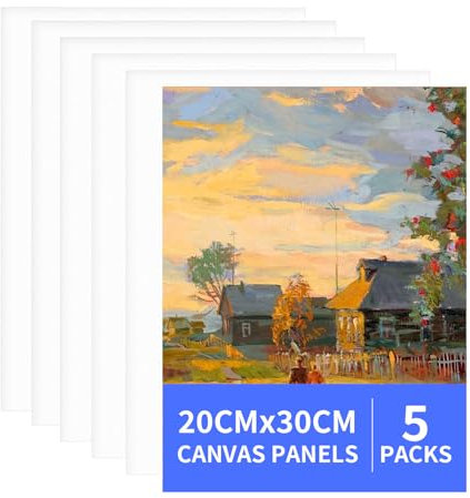 5 Pack 20x30cm (8 x 11.9) Premium Blank Canvas Panels for Painting Ideal for Acrylic, Oil, Watercolor – Perfect for Artists, Beginners and Hobbyists