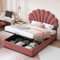 Azkoeesy Lit double capitonné 140 x 200 cm avec espace de rangement, coffre de lit, tête de lit en forme de fleur, housse en velours, rose