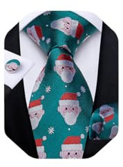 DiBanGu Mens Weihnachten Krawatte Set Lustige festliche Krawatte Gewebte Pocket Square Manschettenknöpfe Set mit Geschenkbox, Türkis Weihnachtsmann