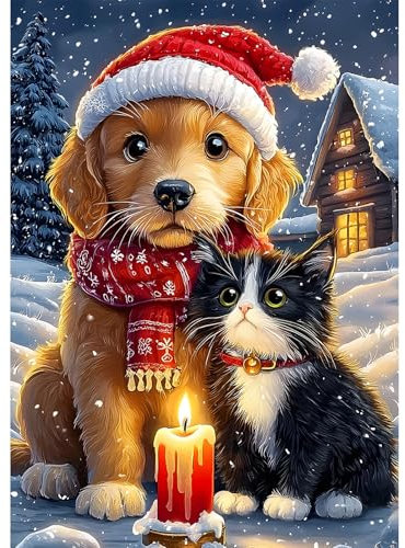MOGTAA Noël Peinture Diamant Adulte, 5D Animaux Diamond Painting Complet Diamant Kit Enfants, Diamant Painting Hiver Strass Point de Croix Cristal pour Murale Décor 30x40cm