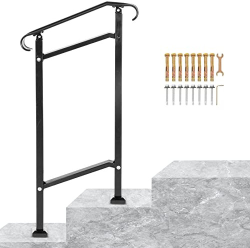 VEVOR Corrimano per Scale Gradino Esterno a Terra, Dimensioni 50x13,5x108 cm per Ringhiera in Ferro Battuto Nero Passaggi da 1, Corrimano di Sicurezza Uso in Corridoio Giardino Balcone Portico