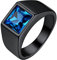 Bestyle Herren Ring Blauer Saphir 8 * 8mm Quadrat Schliff Edelstein Bandring Männer Gothic-Ring Siegelring Fingerring für Papa Vater,Schwarz,Größe 62