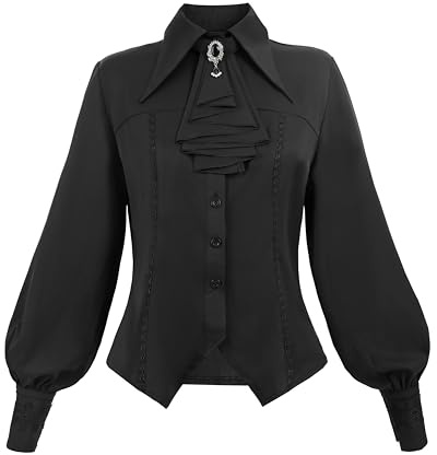 NSPSTT Victorian Blouse Women Gothic Shirt Long Sleeve Renaissance Tops Vintage Blouse Lolita Puff Sleeve Top Blouses for Women UK Elegant Smart