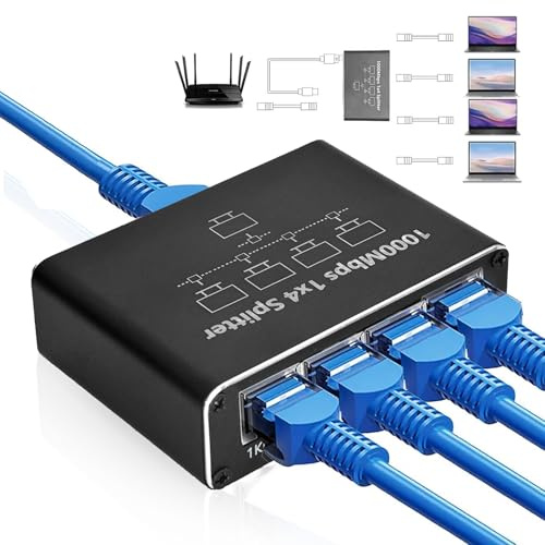 LBING Netzwerk Switch für Computer Router 1 auf 4 1000 Mbit/s LAN Switch | 4 Port Gigabit LAN Verteiler Set-Top Box ADSL Digital TV
