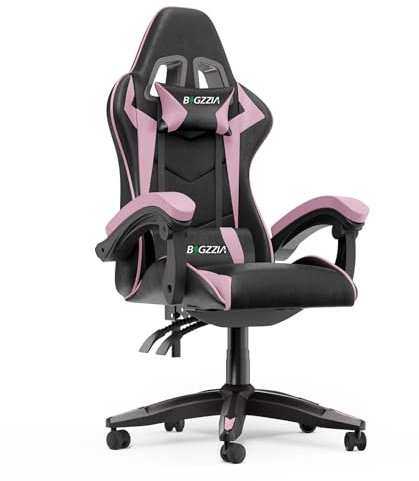 Ergonomic Gaming Chair with Adjustable Height, Reclining Feature, Headrest, and Lumbar Support for Adults (Basics, Black/Pink)