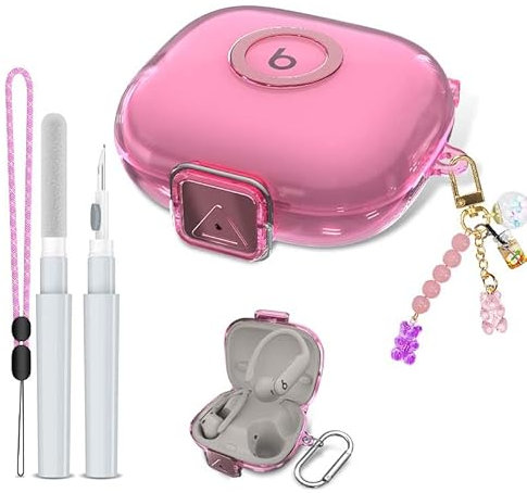 [Secure Lock]for Powerbeats Pro 2 Case (2025), Clear Soft TPU Shockproof Protective Cover Compatible with Beats Powerbeats Pro 2 Earbuds Accessories with Cleaner Kit & Fashion Candy Carabiner (Purple)