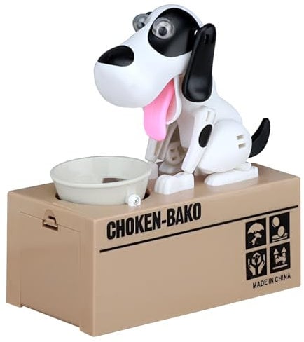 Hungriger Hund Spardose, Hungry Dog Sparschwein, Welpen-Sparschwein, Kinder Spardose Hund Frisst Geld, Münze Kaut Spardose, Münze Spardose Geburtstagsgeschenk für Kinder(Weiß)