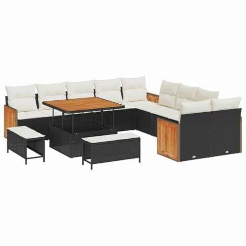 vidaXL 4-Sitzer Garten-Sofa-Set mit Kissen – Coole Gartenmöbel in Schwarz und Creme. Bequeme Sitzgelegenheit für perfekte Patios, Balkone und Terrassen aus Akazienholz.