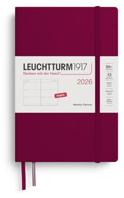 LEUCHTTURM1917 372716 Wochenkalender Paperback (B6+) 2026, Port Red, Englisch