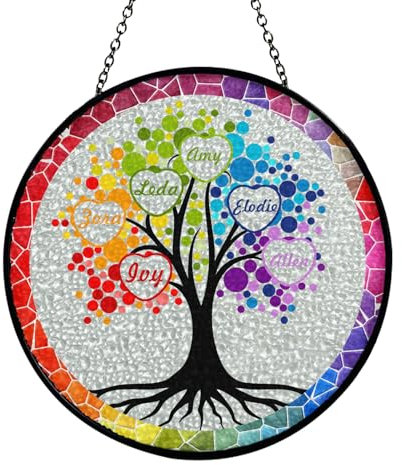 Attrape-Soleil personnalisé en vitrail avec Arbre de Vie, décoration de fenêtre personnalisée, décoration de Maison personnalisée, Cadeau pour Parents et Proches