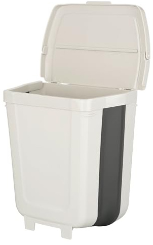 Faltbarer Abfalleimer 4–8 Liter mit Standfüßen & Hängebügel, kompakt für Küche, Schranktür & Camping, anthrazit-grau, Müllbehälter mit Deckel & Müllbeutelhalterung, flexibel & platzsparend
