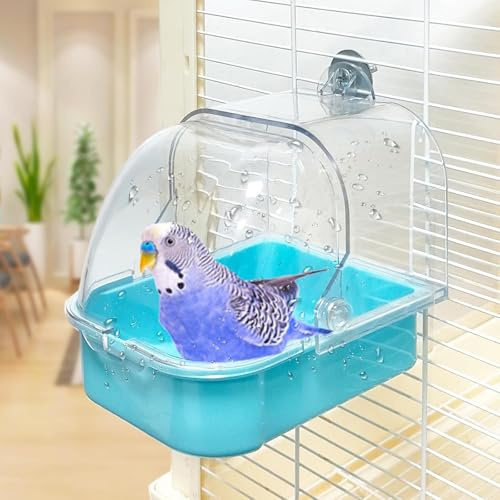 Bain d'oiseaux, pour Cage Baignoire d'eau, Baignoire Suspendue à Oiseaux, pour perruches, perroquets, calopsittes, Hamsters(Blue)