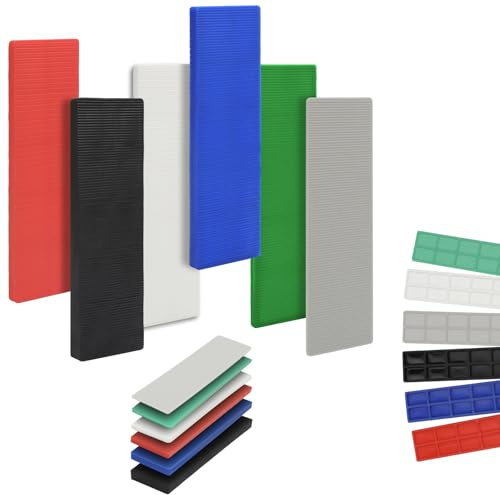 42 Stück Unterlegplatten Kunststoff, 1-6 mm Abstandshalter Kunststoff Set | 100 x 28 mm / 4 x 1,1 Zoll Kunststoff Verglasungsklötze Set Für Türen, Fenster Und Fliesenarbeiten, Mehrfarbige