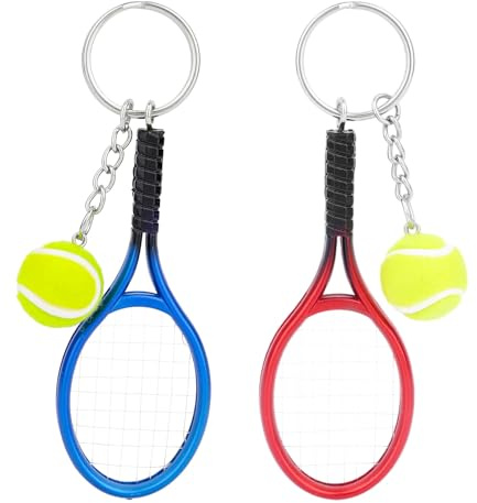 2pcs Mini Porte-Clés Raquette Tennis, Porte-Clés Balle Tennis Cadeaux Charme de Sac à la Mode pour Femmes Hommes, Couples Amateurs Sport & Équipes Cadeaux Fête (Rouge, Bleu)