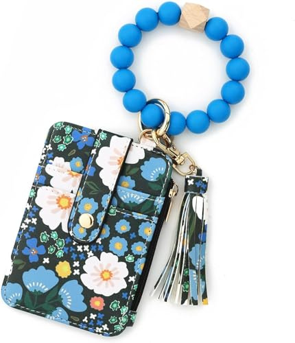 ZHXMALL Damen Geldbörse,Blumen Schlüsselanhänger,Armbandtaschen für Damen,Süße Silikonperlen Kreditkartenhalter mit Schlüsselring,Armband Tasche