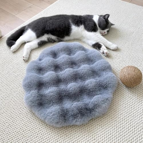 KEDAOLA Katzen-Schlafmatte, Plüschkissen, rund, für Katzen und Hunde, Winterwärme, waschbar, rund, Haustiermatte für Innenkatzen, Kätzchen, Welpen, mehrere Größen (Grau, 45 cm)