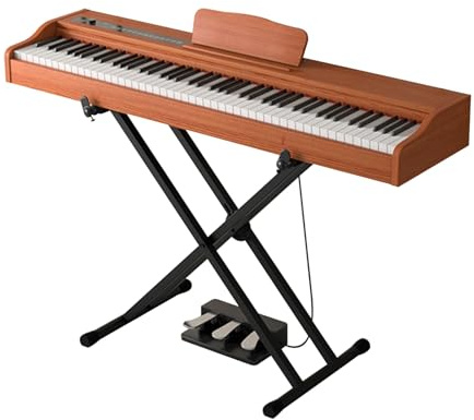 Piano Keyboard 88 Keys Full Size Electric Keyboard Piano With Hammer Action Key Portable Beginner Digital Piano With Stand, Three Pedal, Music Stand(Orange)