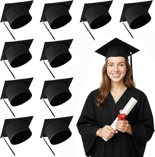 10 Stück Schwarz Abschluss Hut, Unisex Bachelor Hut für Erwachsene, Einstellbare Doktorhut Abschluss Graduation Cap Master Hüte Absolventenhut für Abschlussfeiern vom Studium Universität Hochschule