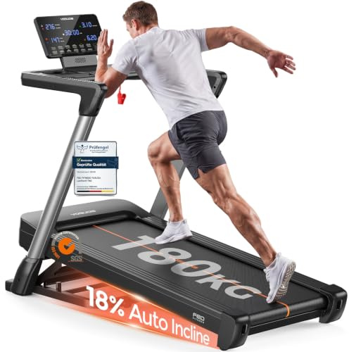 YOSUDA Laufband Elektrisch Klappbar für Zuhause – 18% Auto-Steigung, 180kg Tragkraft, 3PS Motor, 1-14km/h, 14.8'' HD Display, App, Bluetooth, Pulsmessung – Prüfengel Geprüfte Qualität